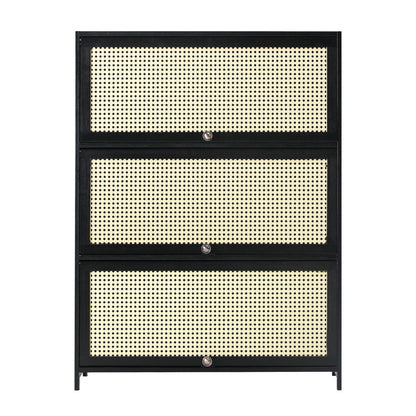 Oikiture Shoe Storage Cabinet 3 Flip-up Rattan Doors-Shoe Storage Cabinetss-PEROZ Accessories