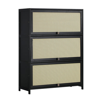 Oikiture Shoe Storage Cabinet 3 Flip-up Rattan Doors-Shoe Storage Cabinetss-PEROZ Accessories