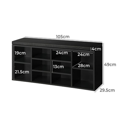 Oikiture Shoe Bench 105cm Shoe Storage Cabinet Orgaiser Rack Storage Shelf Black-Shoe Bench-PEROZ Accessories