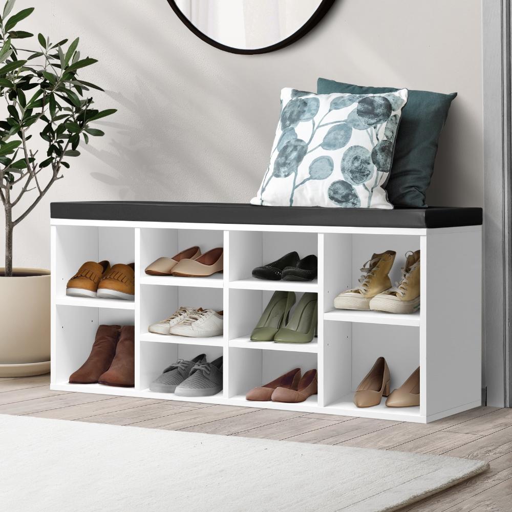 Oikiture Shoe Bench 105cm Shoe Storage Cabinet Orgaiser Rack Storage Shelf Black and White-Shoe Bench-PEROZ Accessories