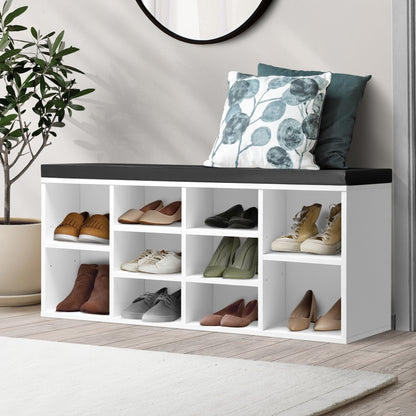 Oikiture Shoe Bench 105cm Shoe Storage Cabinet Orgaiser Rack Storage Shelf Black and White-Shoe Storage Cabinets-PEROZ Accessories