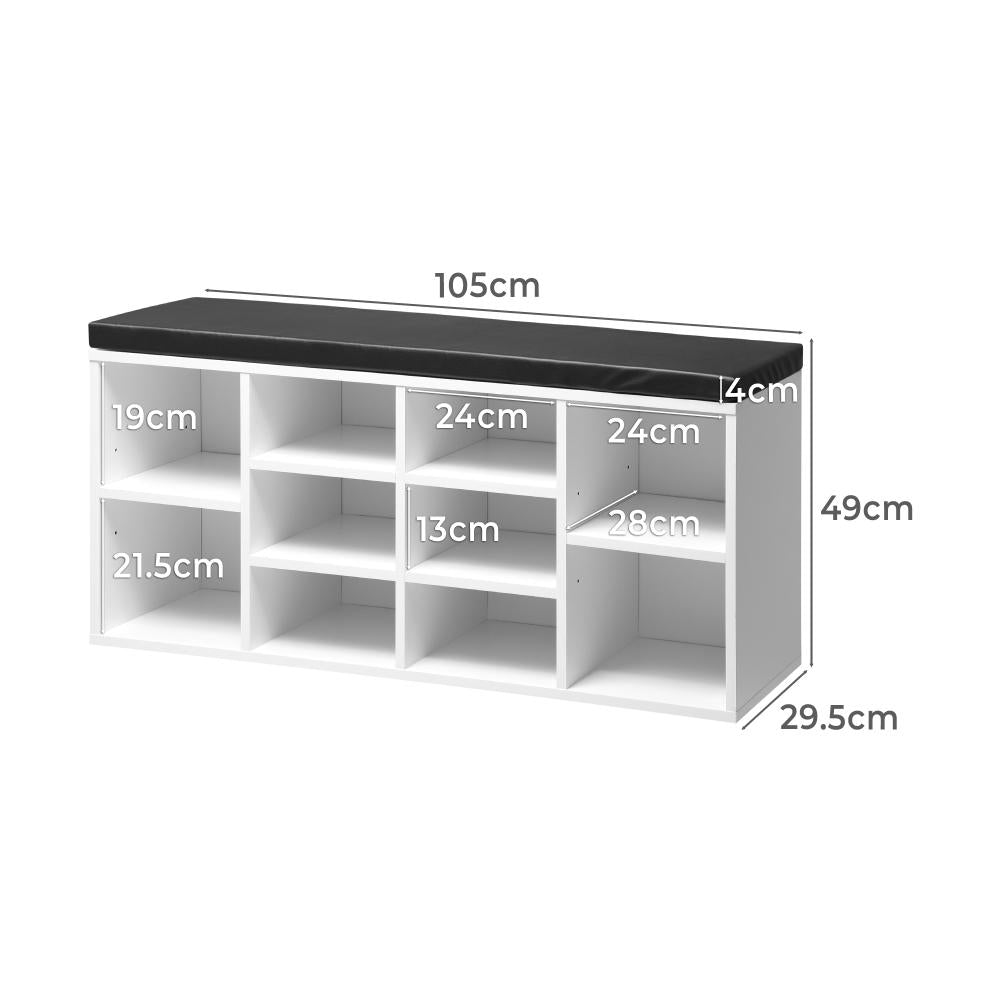 Oikiture Shoe Bench 105cm Shoe Storage Cabinet Orgaiser Rack Storage Shelf Black and White-Shoe Bench-PEROZ Accessories
