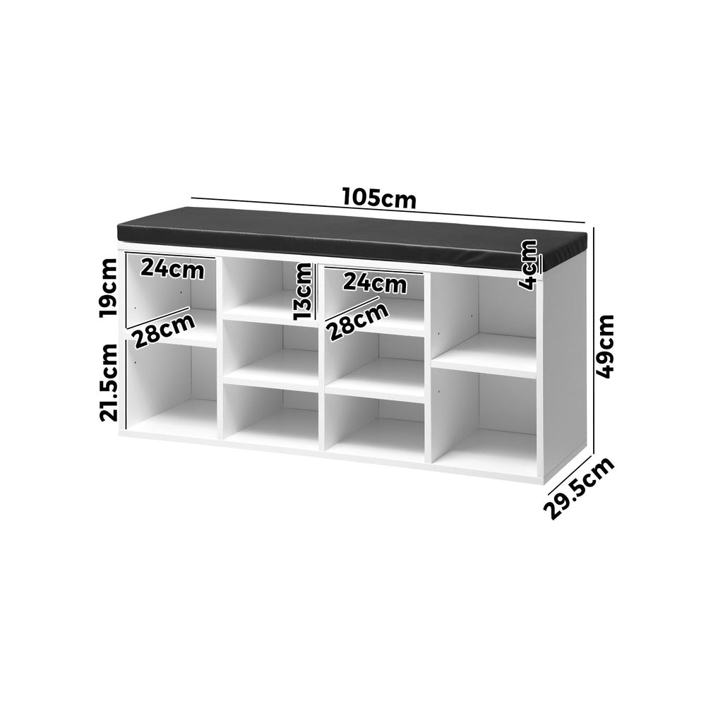 Oikiture Shoe Bench 105cm Shoe Storage Cabinet Orgaiser Rack Storage Shelf Black and White-Shoe Storage Cabinets-PEROZ Accessories