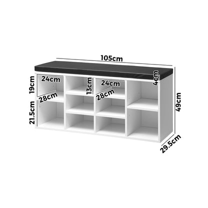 Oikiture Shoe Bench 105cm Shoe Storage Cabinet Orgaiser Rack Storage Shelf Black and White-Shoe Storage Cabinets-PEROZ Accessories