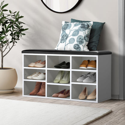 Oikiture Shoe Cabinet Bench Organiser Shoe Rack Storage Padded Seat Wooden Shelf-Shoe Storage Cabinets-PEROZ Accessories