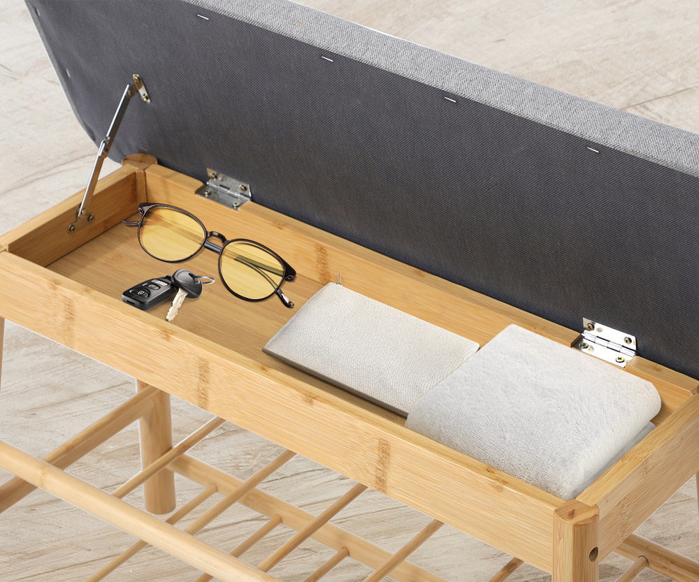 Oikiture Shoe Storage Bench Bamboo 70cm-Shoe Bench-PEROZ Accessories