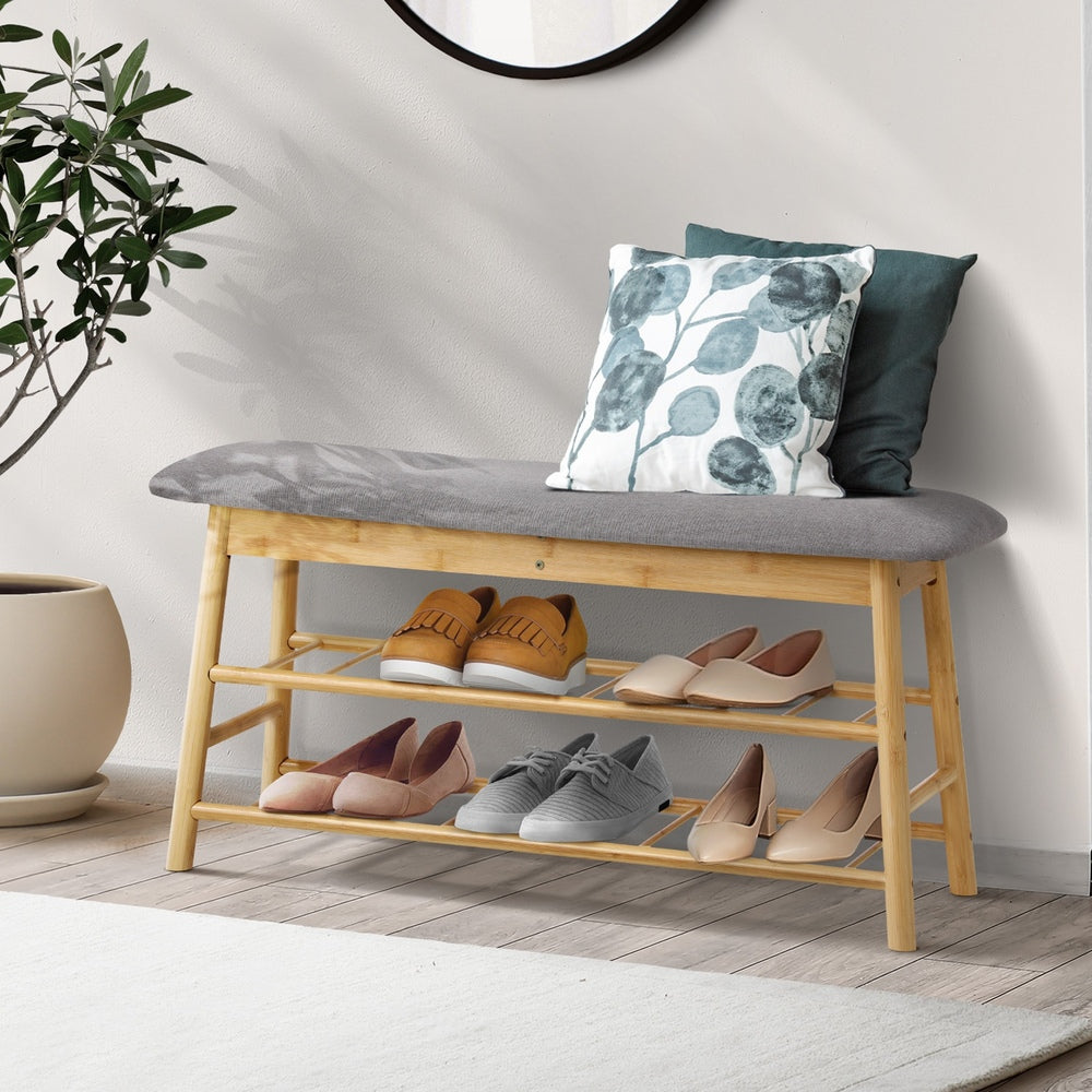 Oikiture Shoe Storage Bench Bamboo 90cm-Shoe Bench-PEROZ Accessories