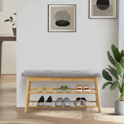 Oikiture Shoe Storage Bench Bamboo 90cm-Shoe Bench-PEROZ Accessories