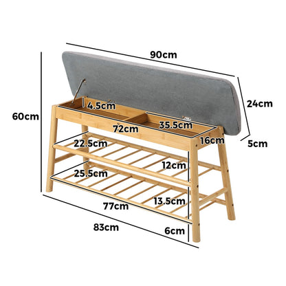 Oikiture Shoe Storage Bench Bamboo 90cm-Shoe Bench-PEROZ Accessories