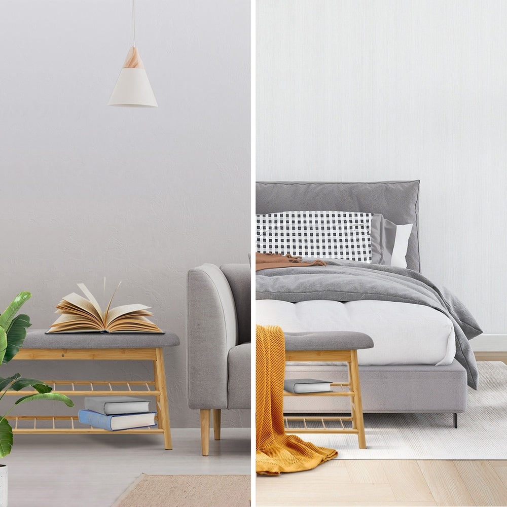 Oikiture Shoe Storage Bench Bamboo 90cm-Shoe Bench-PEROZ Accessories