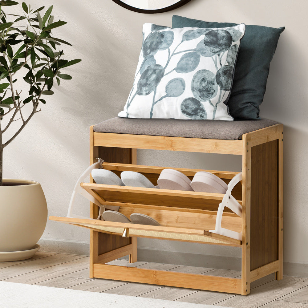 Oikiture Shoe Storage Bench Bamboo Organiser Shelf with Seat 50cm-Shoe Bench-PEROZ Accessories