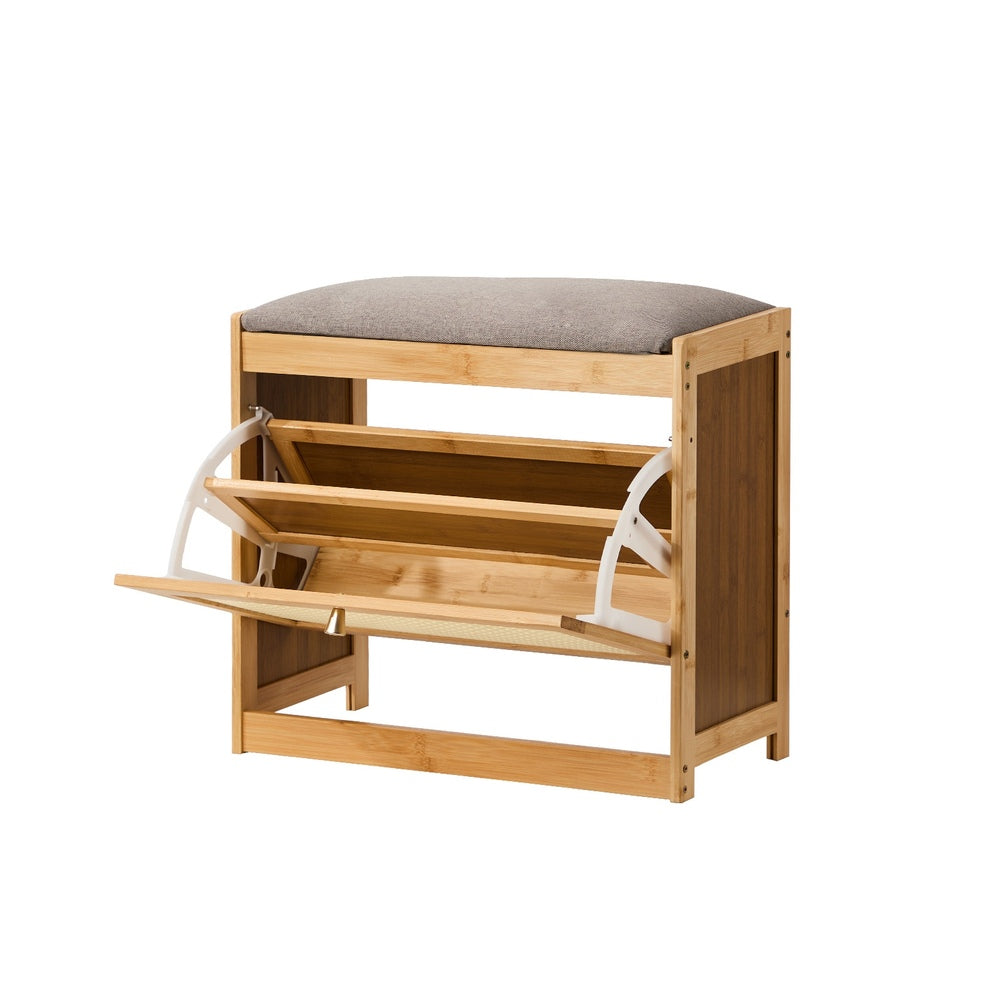 Oikiture Shoe Storage Bench Bamboo Organiser Shelf with Seat 50cm-Shoe Bench-PEROZ Accessories