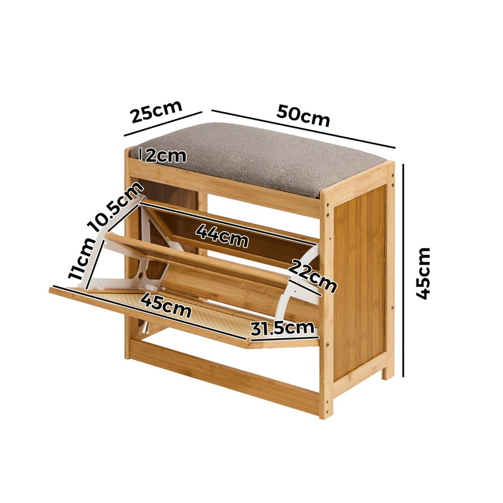 Oikiture Shoe Storage Bench Bamboo Organiser Shelf with Seat 50cm-Shoe Bench-PEROZ Accessories