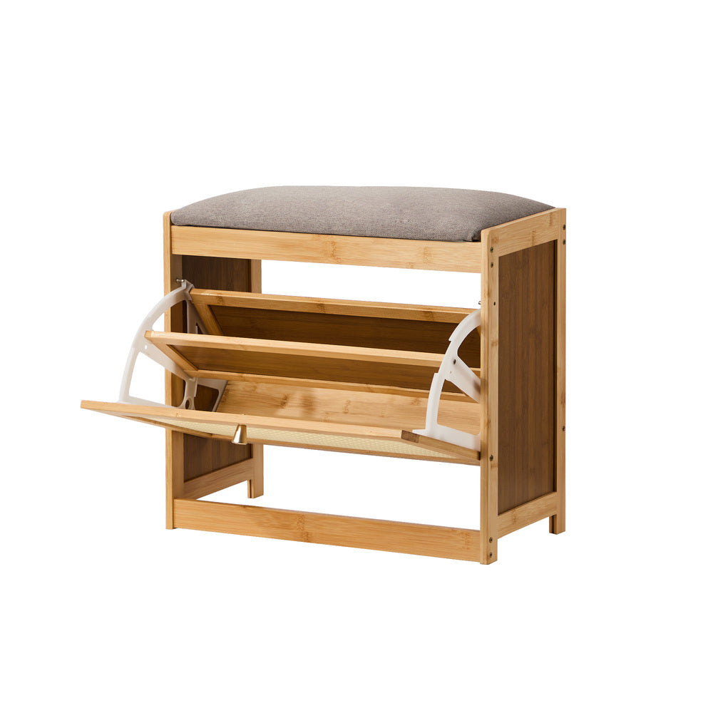 Oikiture Shoe Storage Bench Bamboo Organiser Shelf with Seat 50cm-Shoe Bench-PEROZ Accessories
