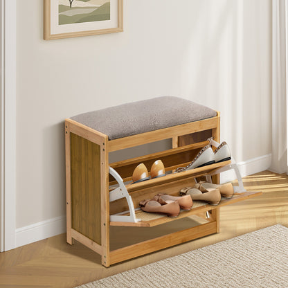 Oikiture Shoe Storage Bench Bamboo Organiser Shelf with Seat 50cm-Shoe Bench-PEROZ Accessories