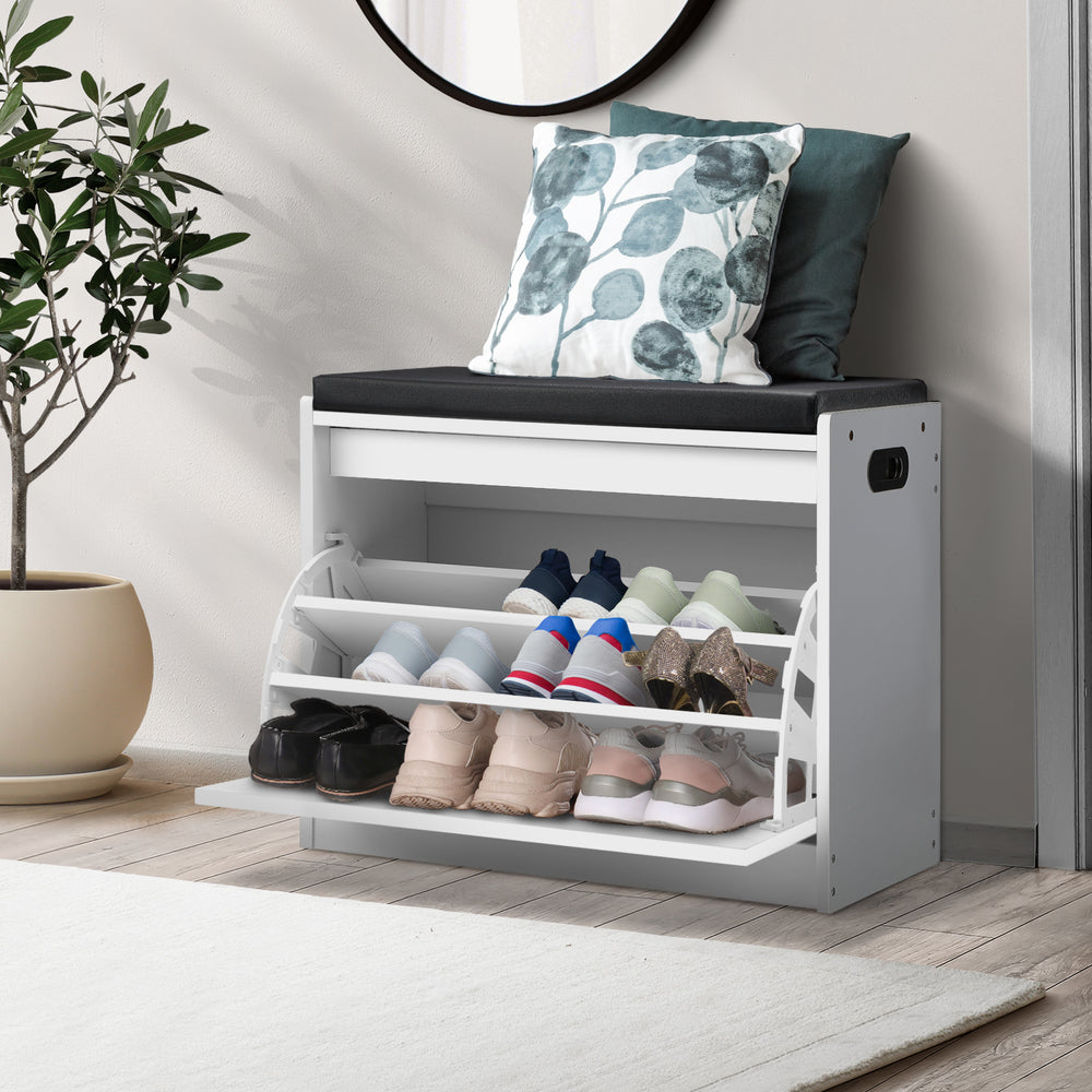 Oikiture Shoe Cabinet Bench Shoes Storage Rack Shelves Shelf Cupboard Footwear Stand White 0.6M 15 Pairs-Shoe Storage Cabinets-PEROZ Accessories
