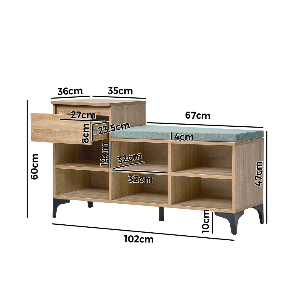 Oikiture Shoe Cabinet Bench Storage Drawer 6 Shelves Polyester Seat-Shoe Storage Cabinet-PEROZ Accessories