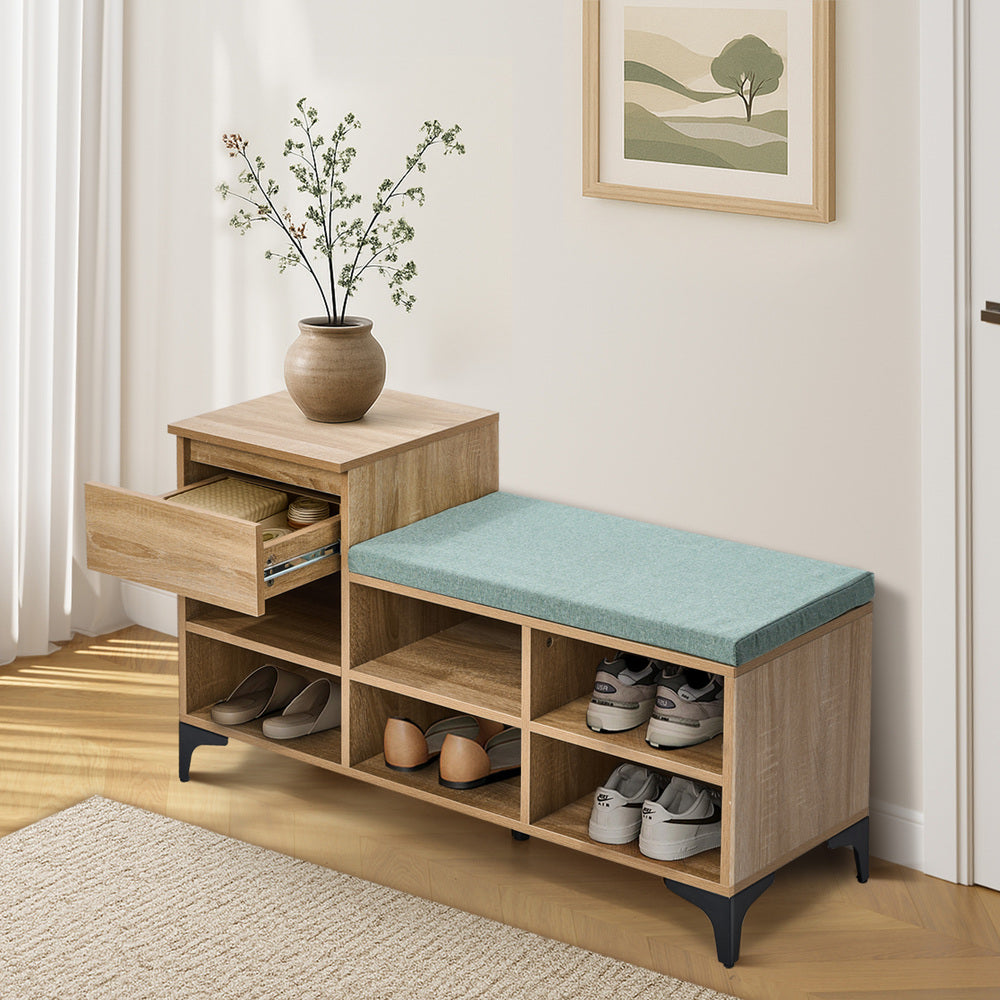 Oikiture Shoe Cabinet Bench Storage Drawer 6 Shelves Polyester Seat-Shoe Storage Cabinet-PEROZ Accessories