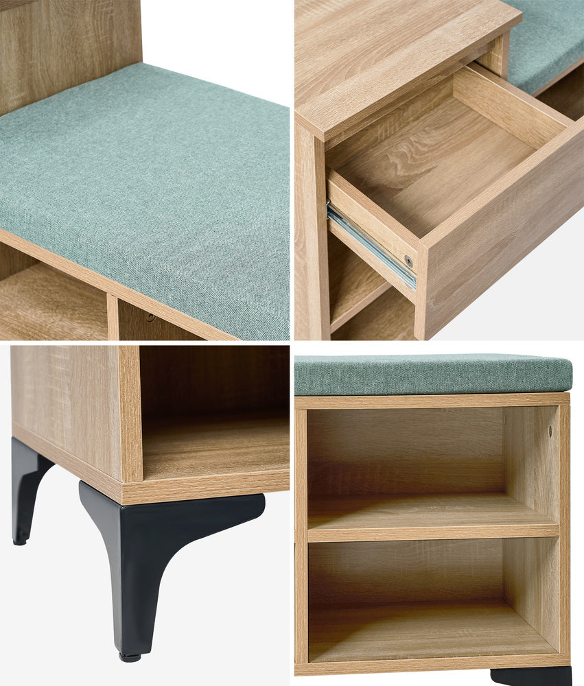 Oikiture Shoe Cabinet Bench Storage Drawer 6 Shelves Polyester Seat-Shoe Storage Cabinet-PEROZ Accessories