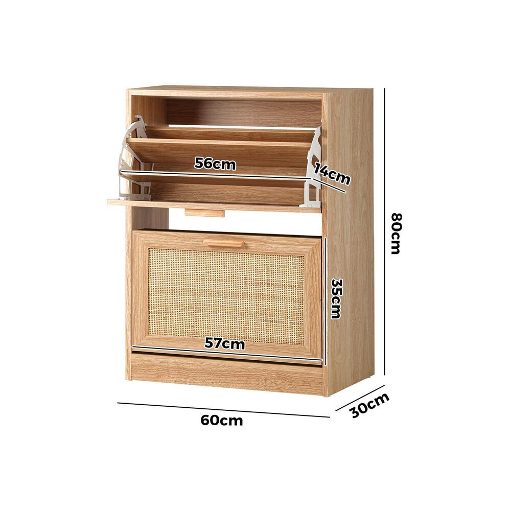 Oikiture Shoe Cabinet Storage 2 Doors Shoes Rack Organiser Rattan Shelf 30 Pairs-Shoe Storage Cabinets-PEROZ Accessories