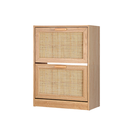 Oikiture Shoe Cabinet Storage 2 Doors Shoes Rack Organiser Rattan Shelf 30 Pairs-Shoe Storage Cabinets-PEROZ Accessories