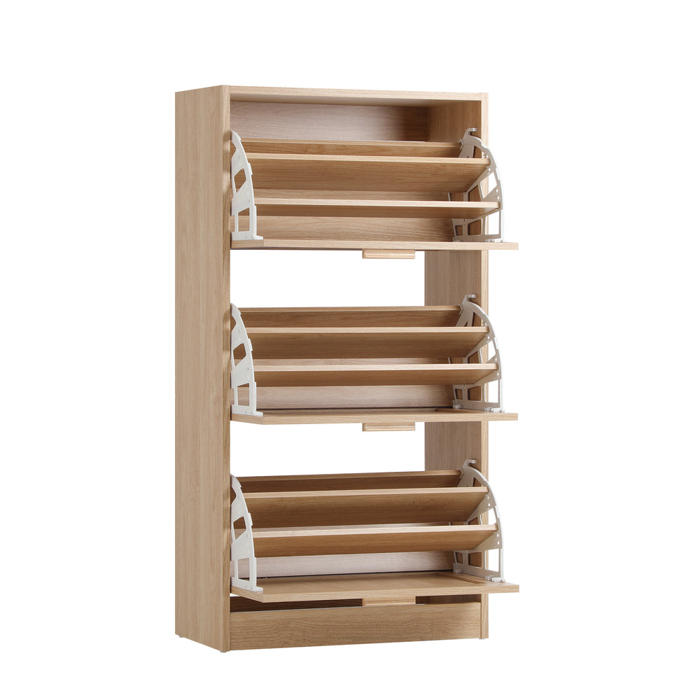 Oikiture Shoe Cabinet Storage 3 Doors Shoes Rack Organiser Rattan Shelf 45 Pairs-Shoe Storage Cabinets-PEROZ Accessories