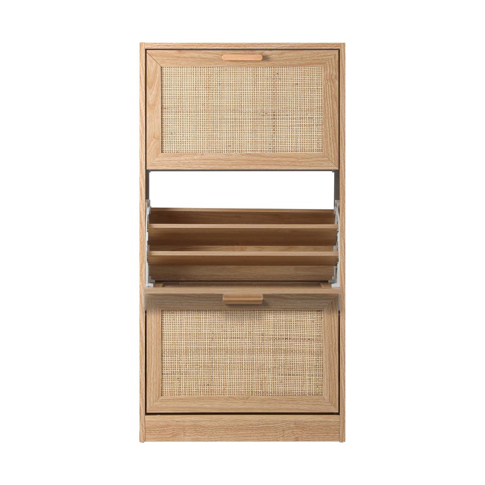 Oikiture Shoe Cabinet Storage 3 Doors Shoes Rack Organiser Rattan Shelf 45 Pairs-Shoe Storage Cabinet-PEROZ Accessories