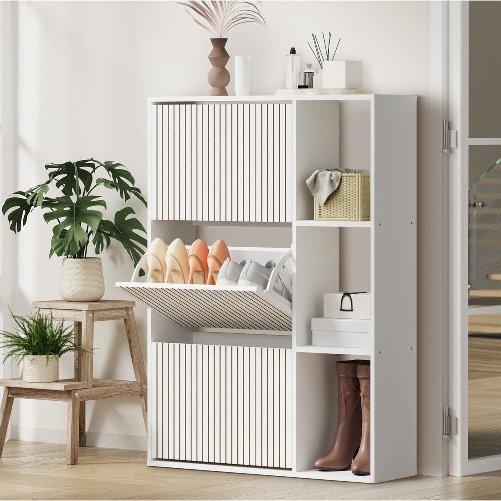 Oikiture Shoe Rack Storage Cabinet with Display Shelves White-Shoe Storage Cabinet-PEROZ Accessories