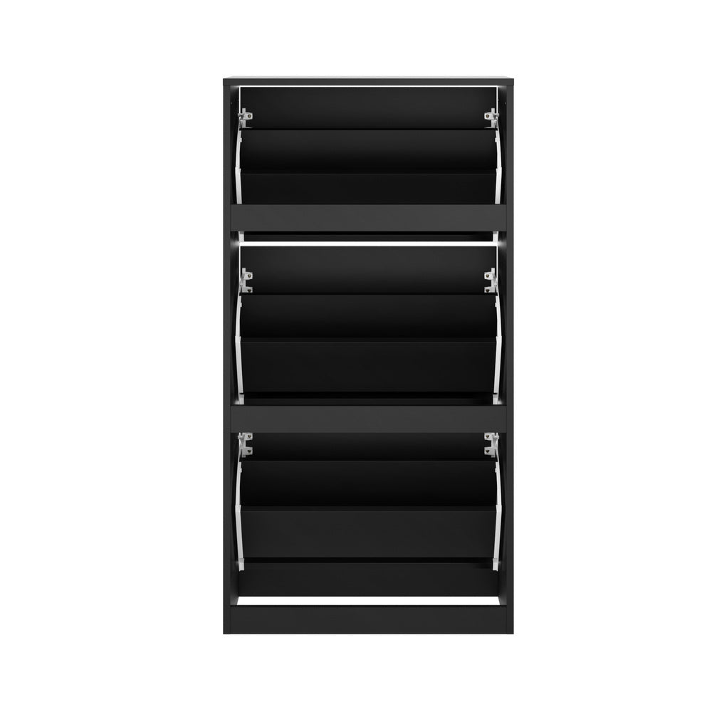 Oikiture Shoe Rack Storage Cabinet 3 Compartments Black-Shoe Storage Cabinet-PEROZ Accessories