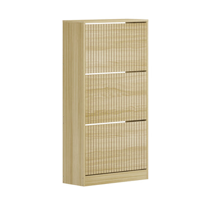 Oikiture Shoe Rack Storage Cabinet 3 Compartments Natural-Shoe Storage Cabinet-PEROZ Accessories