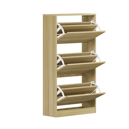Oikiture Shoe Rack Storage Cabinet 3 Compartments Natural-Shoe Storage Cabinet-PEROZ Accessories