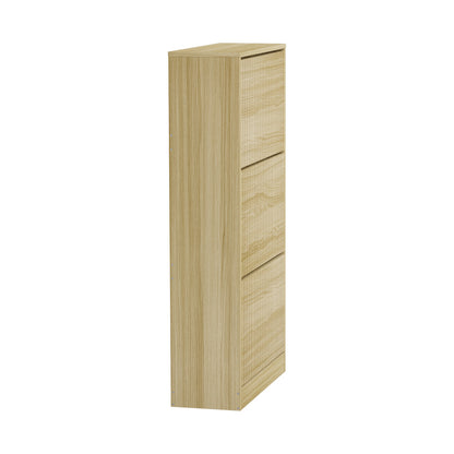 Oikiture Shoe Rack Storage Cabinet 3 Compartments Natural-Shoe Storage Cabinet-PEROZ Accessories