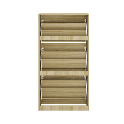 Oikiture Shoe Rack Storage Cabinet 3 Compartments Natural-Shoe Storage Cabinet-PEROZ Accessories