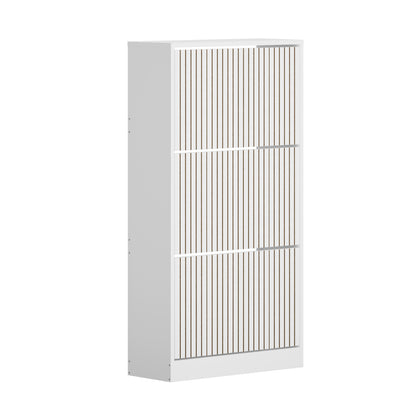 Oikiture Shoe Rack Storage Cabinet 3 Compartments White-Shoe Storage Cabinet-PEROZ Accessories