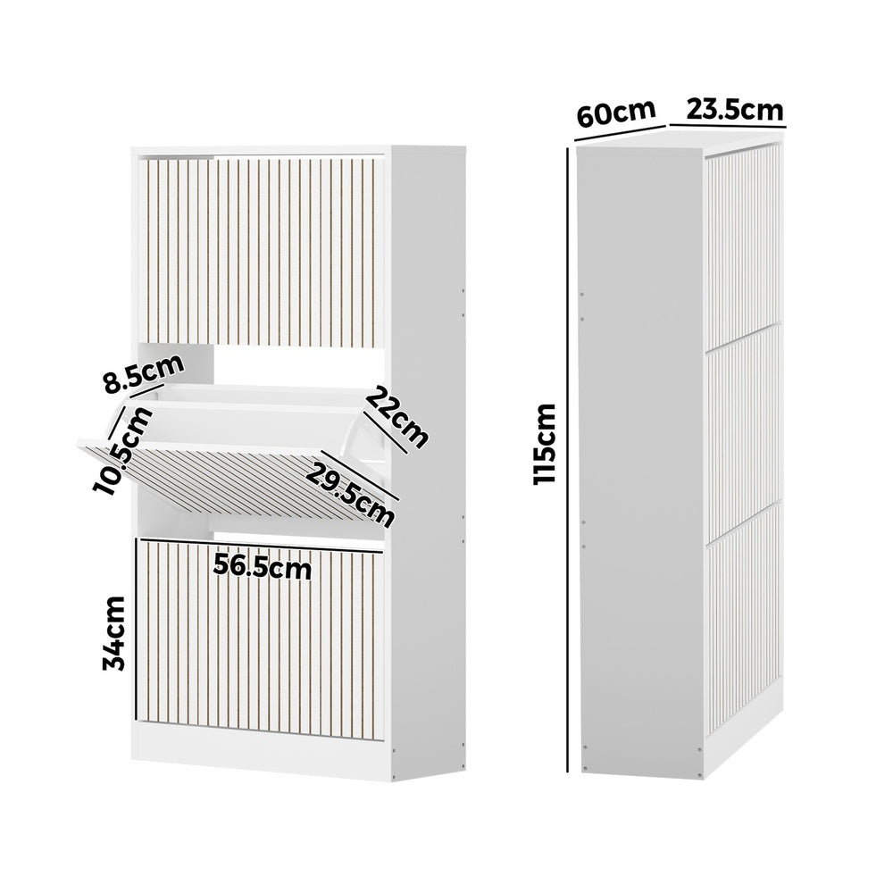 Oikiture Shoe Rack Storage Cabinet 3 Compartments White-Shoe Storage Cabinet-PEROZ Accessories