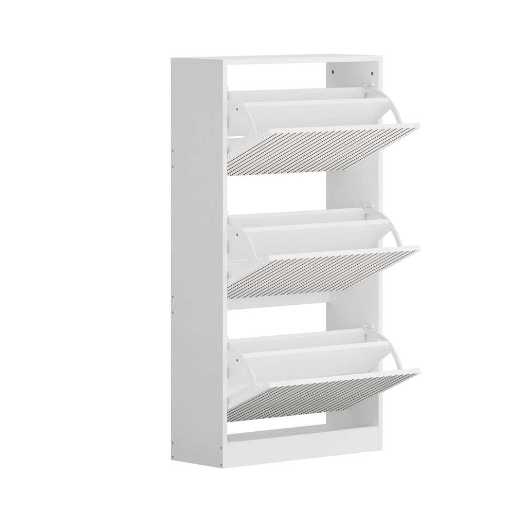 Oikiture Shoe Rack Storage Cabinet 3 Compartments White-Shoe Storage Cabinet-PEROZ Accessories