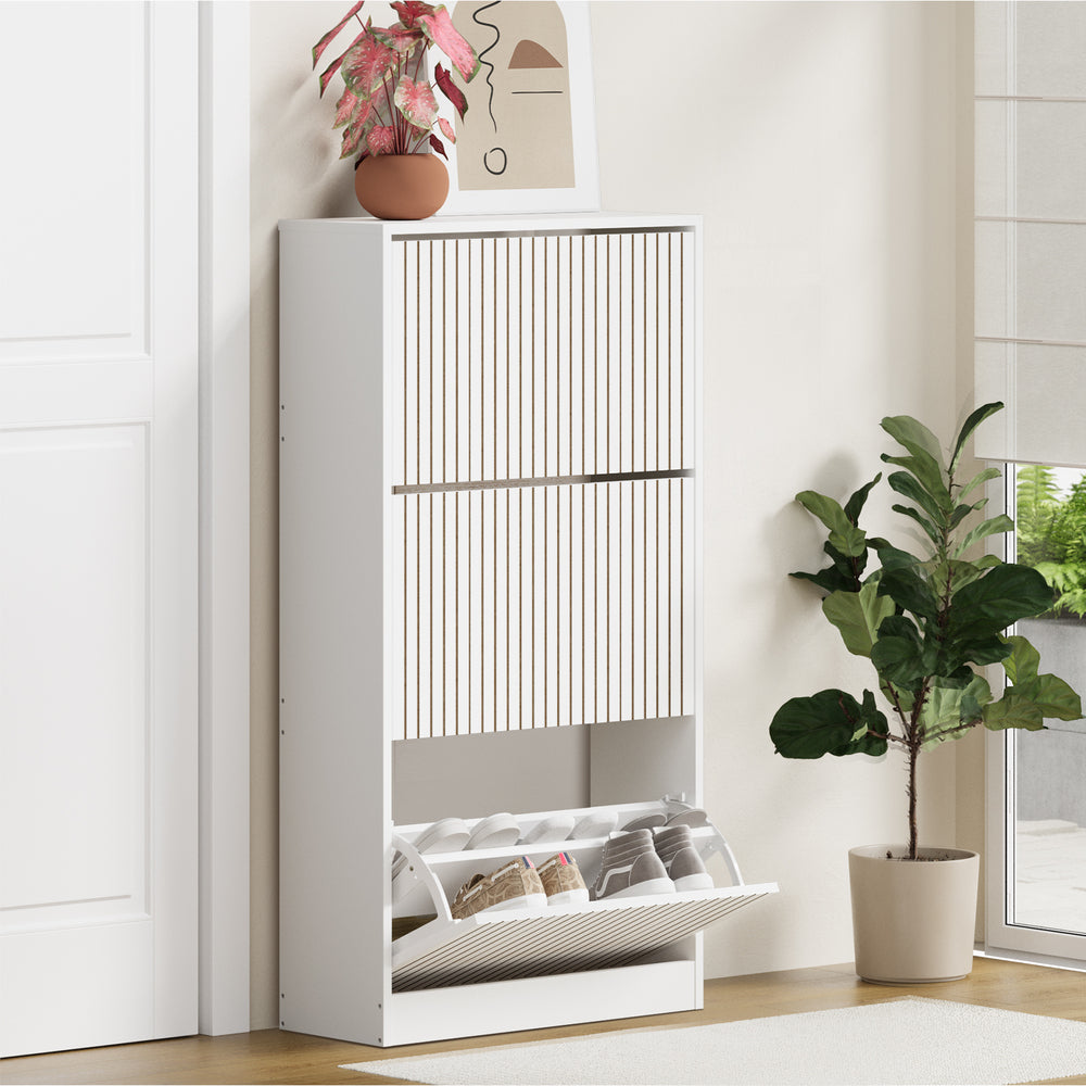 Oikiture Shoe Rack Storage Cabinet 3 Compartments White-Shoe Storage Cabinet-PEROZ Accessories