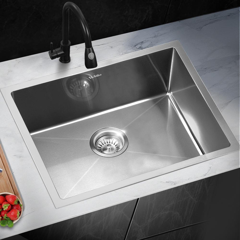 Welba Kitchen Sink Stainless Steel Bathroom Laundry Basin Single Silver 58X44CM-Stainless Steel Sink-PEROZ Accessories