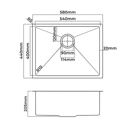 Welba Kitchen Sink Stainless Steel Bathroom Laundry Basin Single Silver 58X44CM-Stainless Steel Sink-PEROZ Accessories