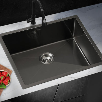 Welba Kitchen Sink Stainless Steel Bathroom Laundry Basin Single Black 60X45CM-Stainless Steel Sink-PEROZ Accessories