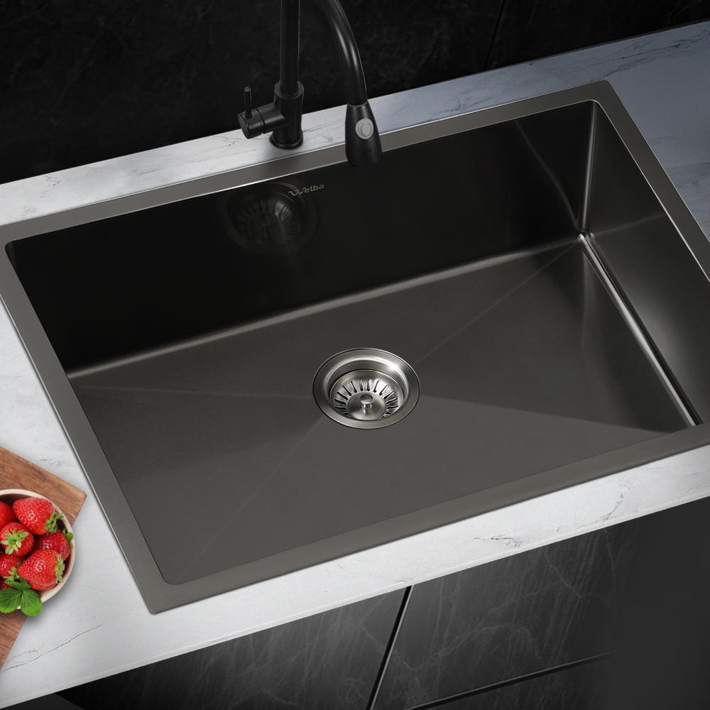Welba Kitchen Sink Stainless Steel Bathroom Laundry Basin Single Black 70X45CM-Stainless Steel Sink-PEROZ Accessories
