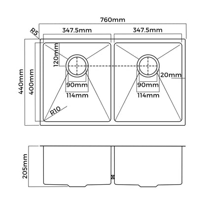 Welba Kitchen Sink Stainless Steel Bathroom Laundry Basin Double Silver 76X44CM-Stainless Steel Sink-PEROZ Accessories