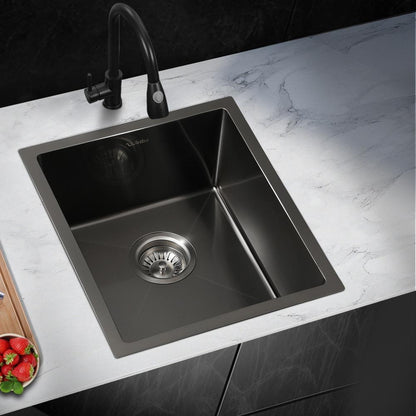 Welba 44X38CM Stainless Steel Sink Single Bowl with Waste Black-Stainless Steel Sink-PEROZ Accessories