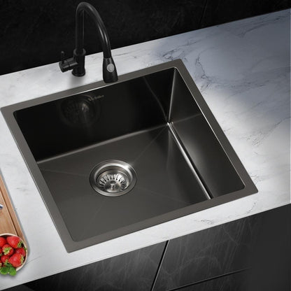 Welba 44X44CM Stainless Steel Sink Single Bowl with Waste Black-Stainless Steel Sink-PEROZ Accessories