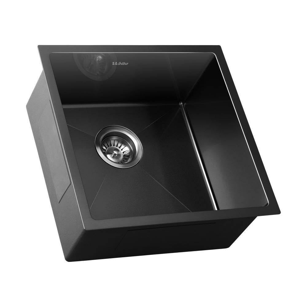 Welba 44X44CM Stainless Steel Sink Single Bowl with Waste Black-Stainless Steel Sink-PEROZ Accessories