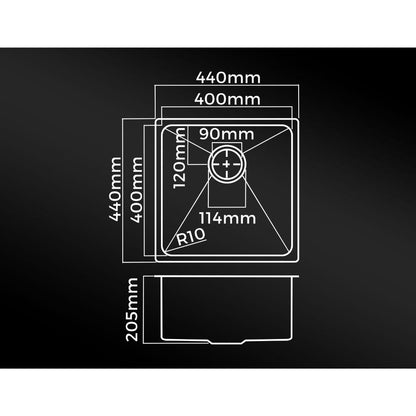 Welba 44X44CM Stainless Steel Sink Single Bowl with Waste Black-Stainless Steel Sink-PEROZ Accessories