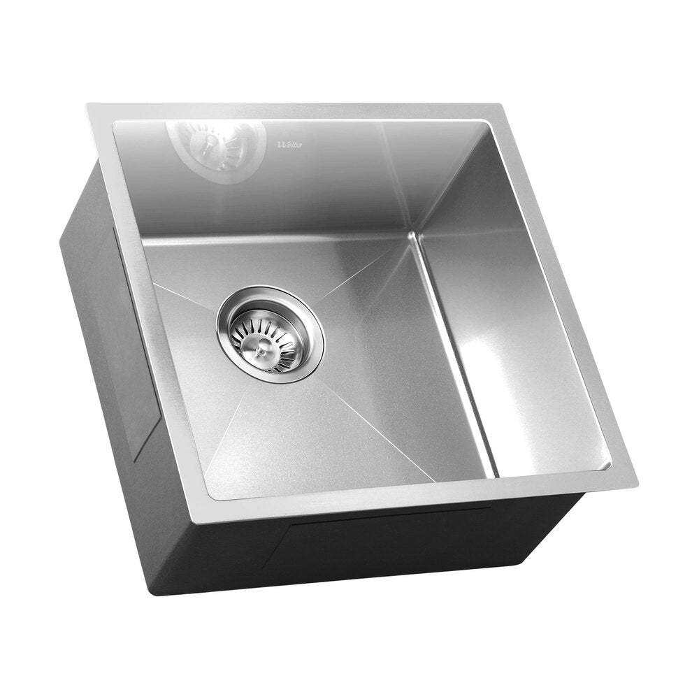 Welba Kitchen Sink 44X44CM Stainless Steel Single Bowl Basin With Waste Silver-Stainless Steel Sink-PEROZ Accessories