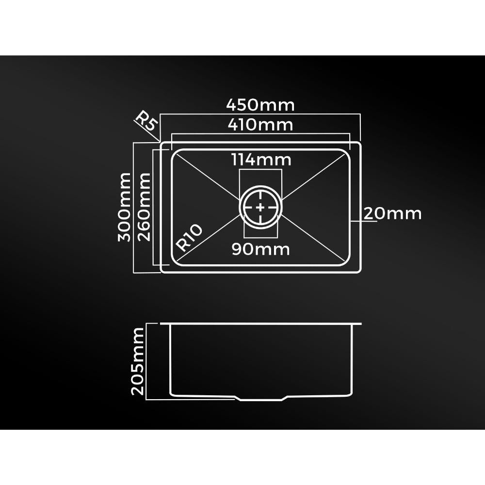 Welba 45X30CM Stainless Steel Sink Single Bowl with Waste Silver-Stainless Steel Sink-PEROZ Accessories