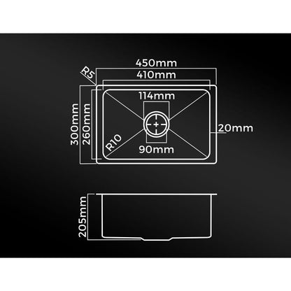 Welba 45X30CM Stainless Steel Sink Single Bowl with Waste Silver-Stainless Steel Sink-PEROZ Accessories