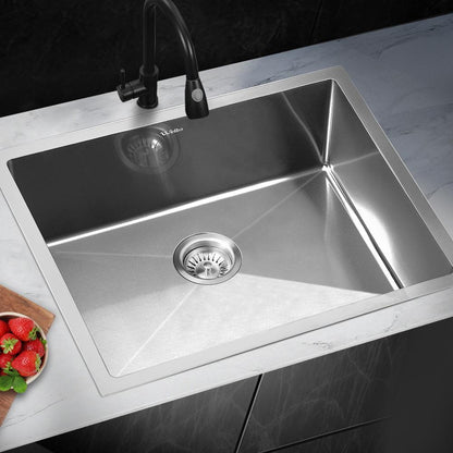 Welba 60X45CM Stainless Steel Sink Single Bowl with Waste Silver-Stainless Steel Sink-PEROZ Accessories